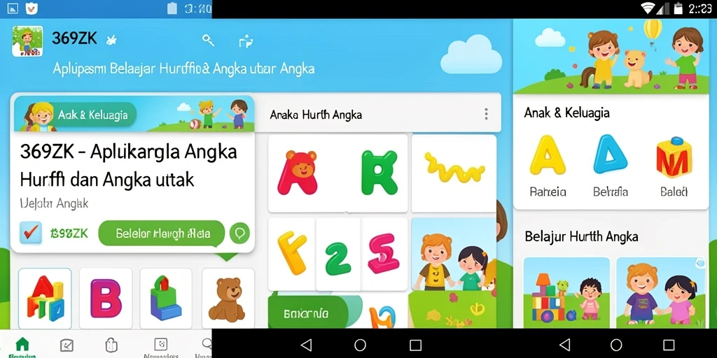 Tampilan antarmuka interaktif aplikasi Belajar Huruf Angka.