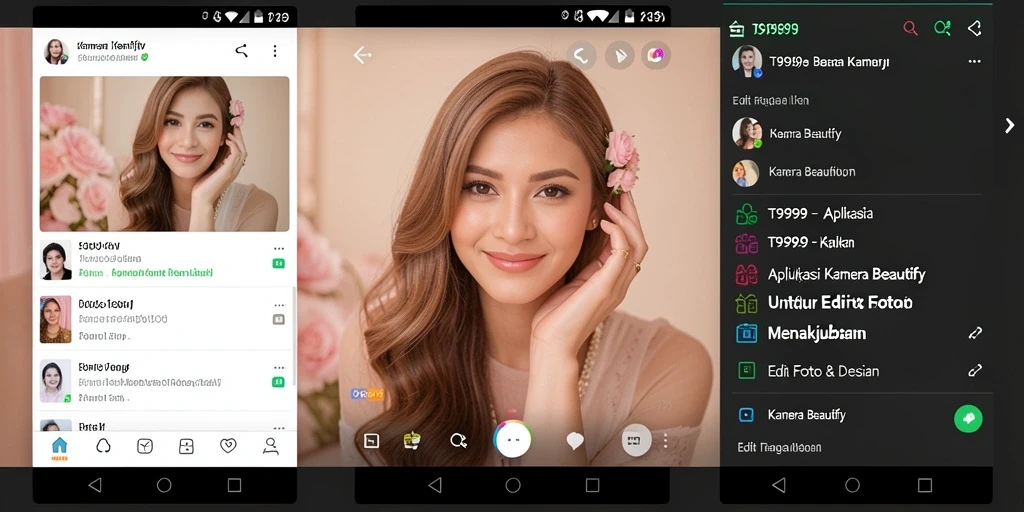 Tampilan antarmuka T9999 dengan berbagai fitur Kamera Beautify yang menarik.